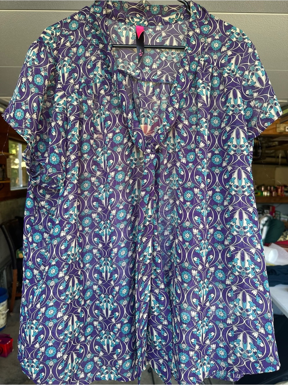 Shear Purple Floral Flutter Sleeve Top